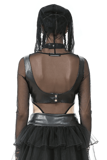 Edgy Bra Top with Spiked Accents and Bold Neck Harness